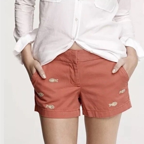 J. Crew Women's Salmon Embroidered Shorts - Picture 1 of 4